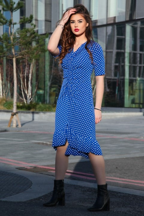 Royal Blue Polka Dot Dress – Deeor.com